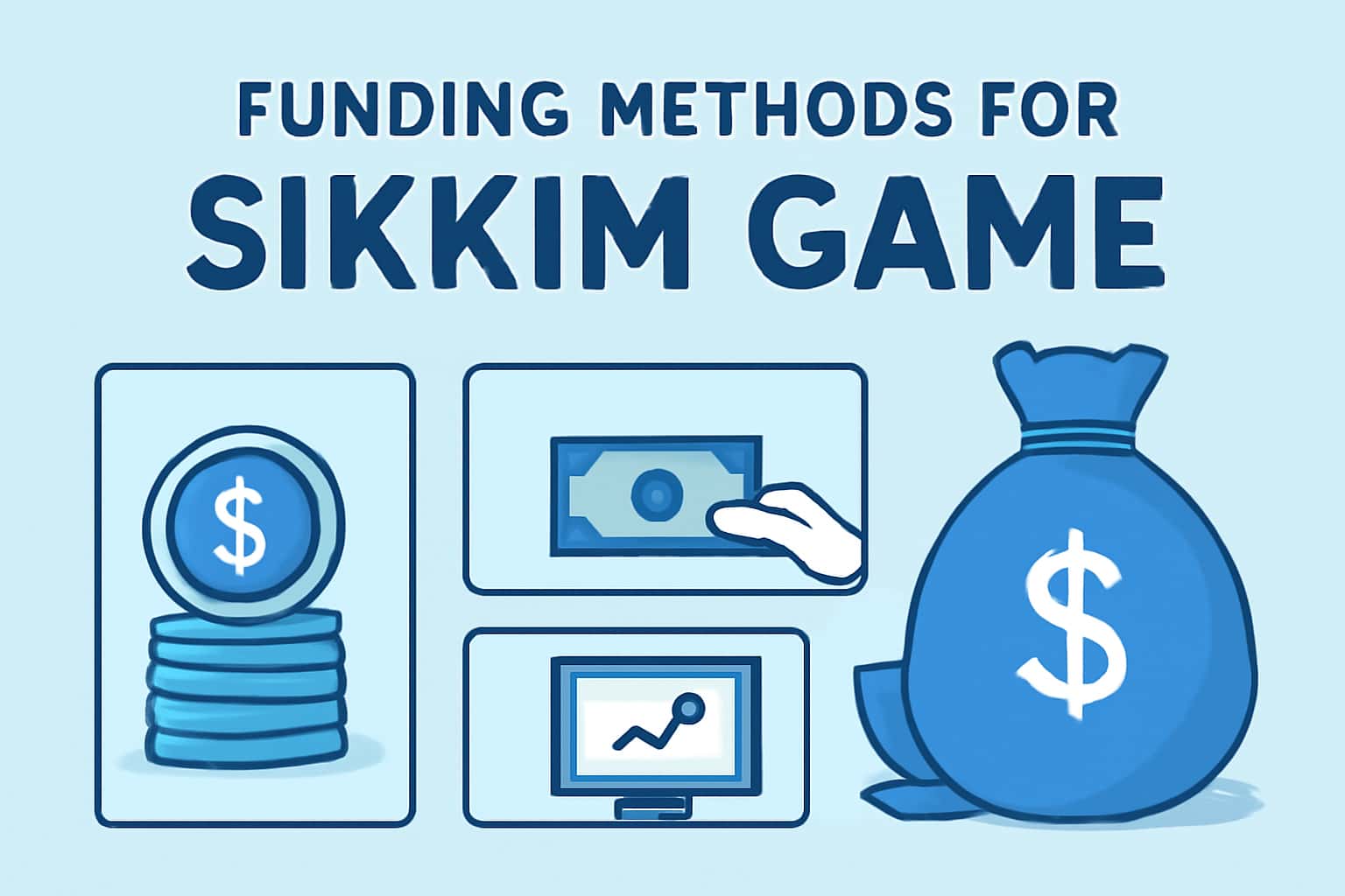 An informative scene illustrating funding methods for the Sikkim Game, highlighting secure transaction options.